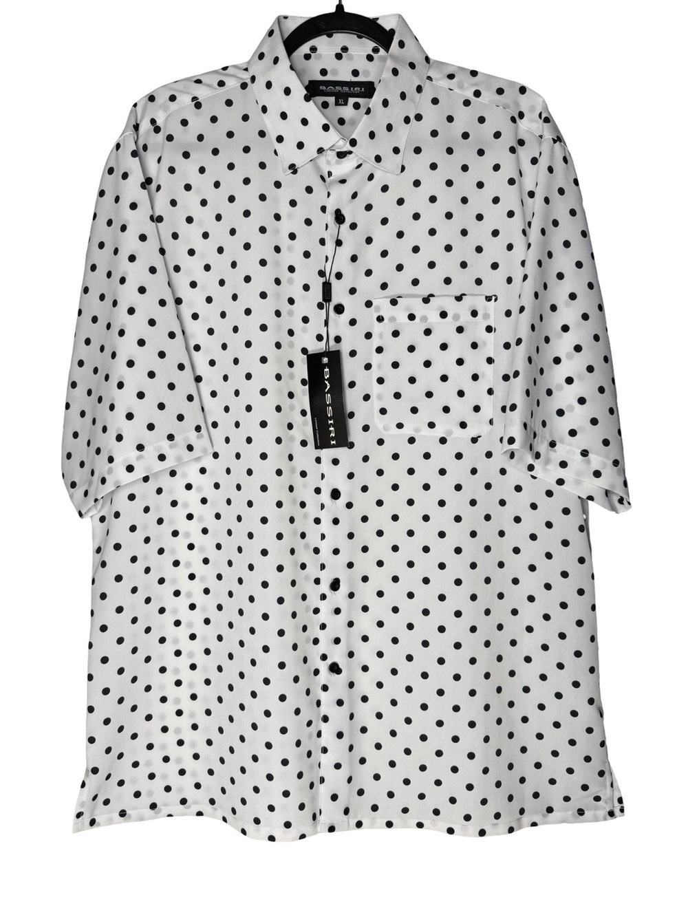 Bassiri Button Up Shirt Mens Size XL Polka Dot Retro Mod Black White Disco NEW